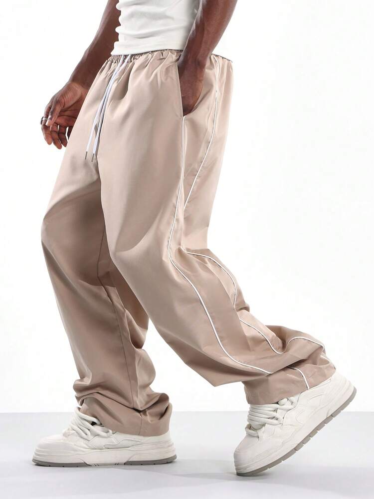Loose Track Style Pants With Side Piping Detail