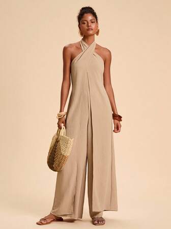 Travachic 女士纯色编织吊带连体裤，度假露肩连体裤，抹胸连体裤，阔腿连体裤，女士连体裤，度假装，度假风格，女士休闲夏季度假装，波西米亚海滩度假装，波西米亚风，节日装，女士海滩装，女士夏季装，毕业装，女士生日装，海滩必备品，女士机场装，欧洲夏季装，女士乡村装，返校装，返校节装，女士复古风，女士街头装，Y2k，夜生活，秋季服装，冬季服装，可爱，外出装