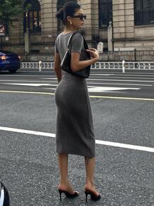 DAZY Đầm midi ôm sát cổ chữ V dành cho nữ, đầm hè cho nữ, đầm chống nắng. - Xám - Xem 4