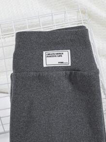 SHEIN Tween Girls Two Pieces Tight-Fitting Fleece Thermal Leggings With Waist Patch Decoration Chic Outfits For Autumn/Winter