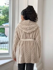 SHEIN Girls' Basic Casual Cute New Hooded Warm Jacket, Autumn/Winter - Camel - View 2