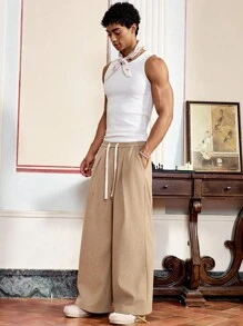 Manfinity VCAY Men's Casual Loose Long Corduroy Pants - Khaki - View 5