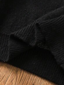 Teen Boy Long Sleeve Sweater, Letter Jacquard Black & White