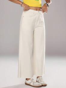 Flirla Jeans de pierna ancha de unicolor versátil y casual - Albaricoque - Ver 5