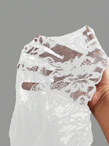 SHEIN EZwear 白色女士性感休闲蕾丝面料不对称下摆紧身抹胸上衣，适合夏季 - 白色 - 查看 4