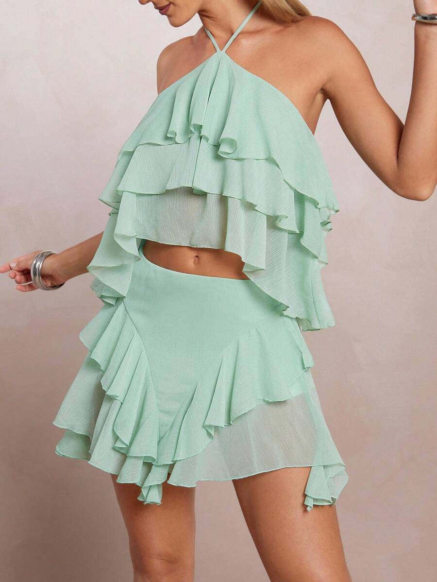 L'Amorae Damen CRINKLE CHIFFON VOLANT SOMMER ROCK