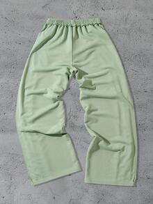 ROMWE MEN Casual Quần nỉ rộng rãi, viền tua rua, chắp vá cho nam, dáng rộng, dành cho mùa thu - Cỏ xanh - Xem 2