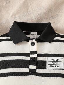 SHEIN 男宝宝休闲条纹翻领连体裤，适合秋冬季外出 - 彩色 - 查看 9