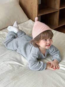DAZY Conjunto de sudadera de cuello redondo de manga larga y pantalones con estampado de corazón lindo y cómodo para bebé niña, ropa térmica forrada para otoño e invierno - Gris - Ver 7