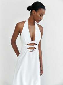 Maija Women's Solid Deep V-Neck Hollow Out Backless Dress - White - View 6