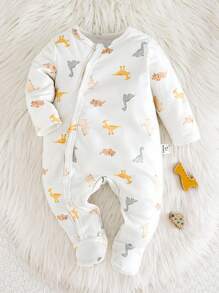 Dozemod 儿童新生儿男童卡通恐龙印花圆领长袖前按扣柔软舒适连体衣 - 彩色 - 查看 1