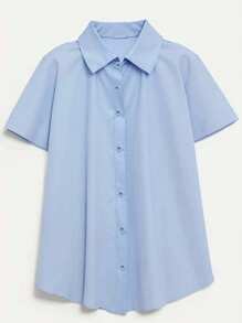 INAWLY Blus Wanita Lengan Pendek Kasual Sederhana Warna Polos - Baby Blue - View 4
