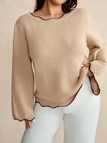 Elaquor Plus Size Women Casual Minimalist Urban Relaxed Modern Pullover Colorblock Sweater, Autumn/Winter Fall