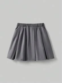 Ontre Tween Girls' Summer Casual Collegiate Style Solid Color Contrast Bow Decor Pleated Mini Skirt