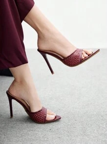 CUCCOO BIZCHIC 9cm Pointed Toe Black Stiletto High Heel Sandals, Sexy Summer Dress Shoes For Wedding, Valentine's Day