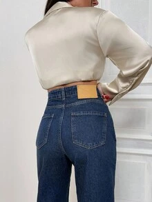 EURMUSE 高腰直筒牛仔裤 风格 休闲 - 中等水洗藍 - 查看 7