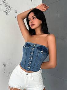 RueChic Medium Wash With Pockets Top For Summer