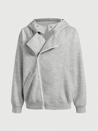 Street Life Chaqueta con capucha casual y versátil con cremallera oblicua para hombres, otoño