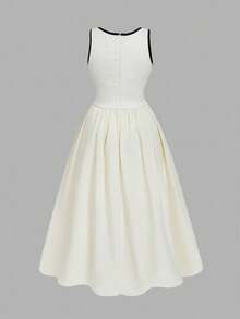 SHEIN MOD Plus Size Women Elegant Metallic Buckle Accent Sleeveless Dress Old Money - Apricot - View 2