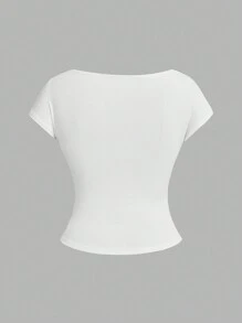 SHEIN Essnce 4入組休閒極簡圓領緊身無背女T恤，適用於夏季 - 彩色 - 查看 4