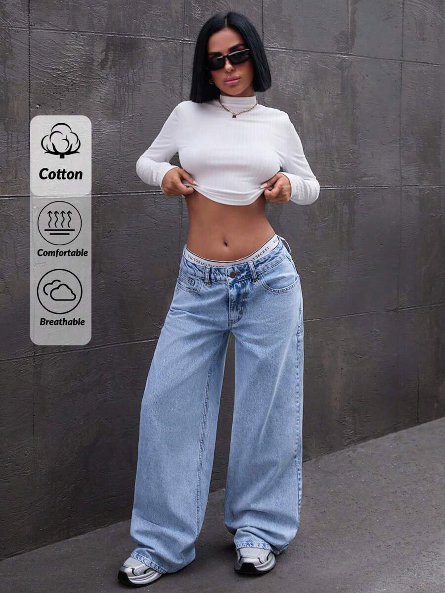 Pantalones Vaqueros Baggy Para Mujer - Estilo Vintage Y2K, Cintura Baja, Pierna Ancha, Tejido Elástico, Tallas S-XXL