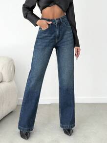 EURMUSE Washed High Waist Straight Leg Casual Jeans