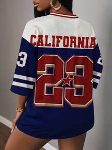 Slaydiva Áo thun nữ họa tiết chữ và số dạng lưới cổ điển giản dị, thích hợp cho mùa hè, mùa thể thao, mùa tựu trường - Nhiều màu - Xem 2