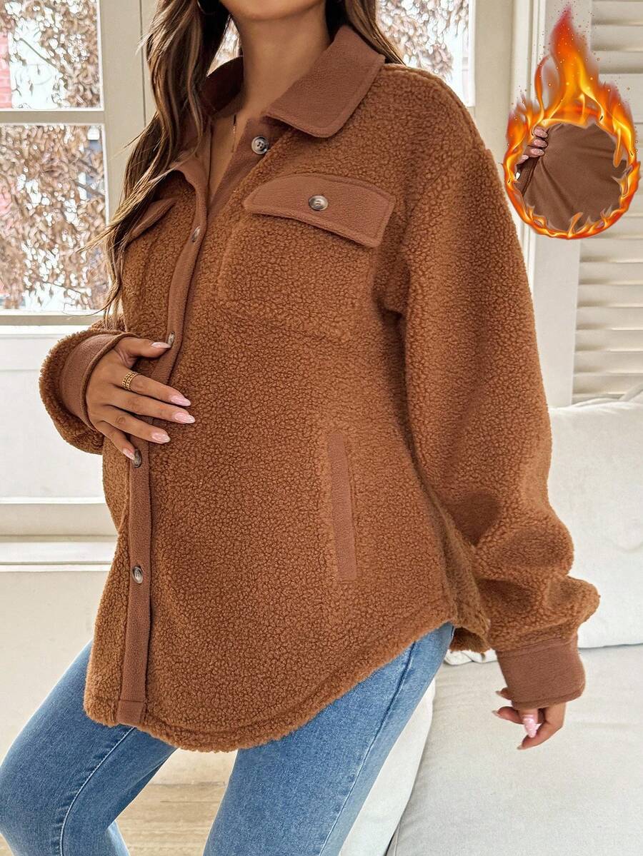SHEIN Fall Clothes,Autumn Clothes,Maternity Autumn/Winter Clothes Maternity Casual Versatile Regular Jacket, Autumn/Winter - Brown - View 1