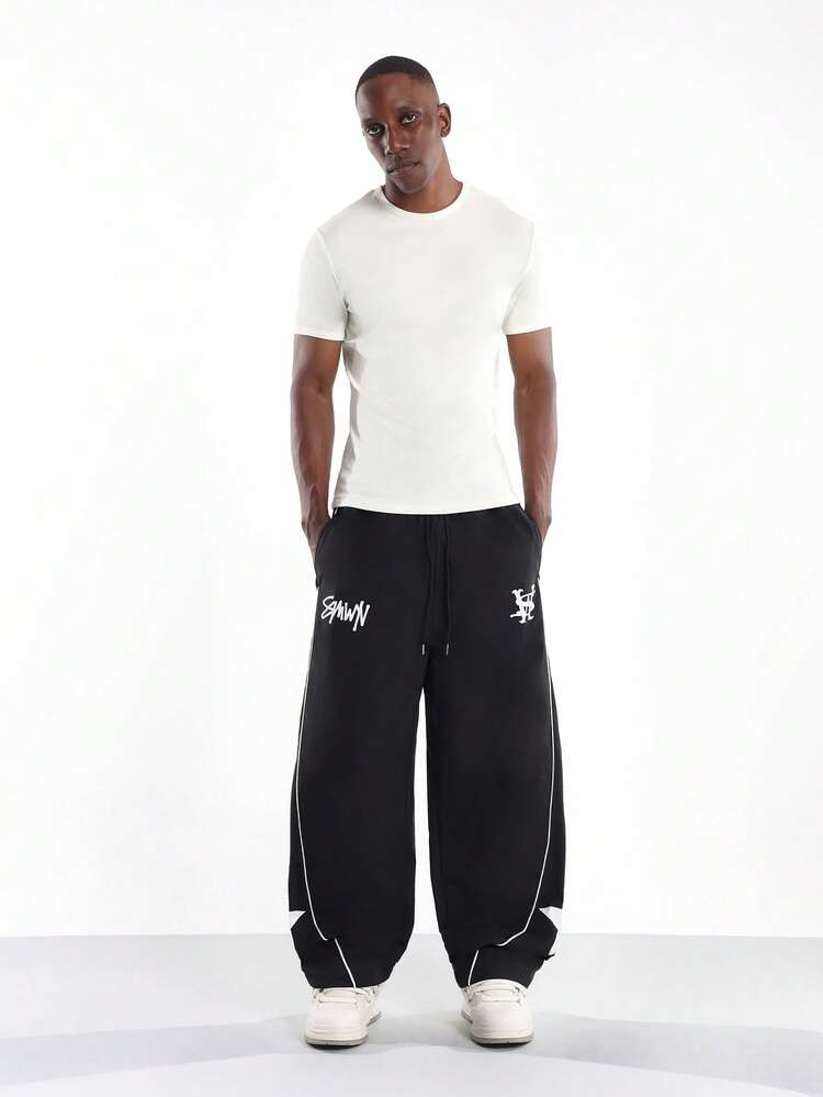 Wide Leg Track Pants With Star Print