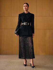 MOTF PREMIUM 羊毛双排扣西装外套（无腰带）