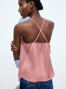 Maija Women's Summer Bubble Gum Pink Floral 3D Decor Tie-Back Halter Neck Tank Top, Casual Business Commute Elegant Vacation Off Shoulder Blouse