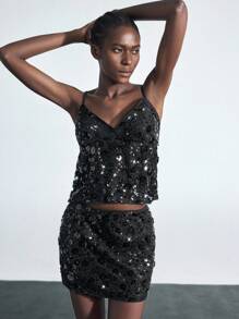 Maija Camiseta de mujer elegante con lentejuelas florales - Negro - Ver 5