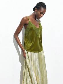 Maija Damska koronkowa, patchworkowa, aksamitna bluzka na imprezę świąteczną, elegancka i inteligentna, jesienno-zimowa, walentynkowa, kobieca gościni na weselu, piękna, francuska, luźna, luksusowa, inteligentna i elegancka, stylowa, na rejsy wycieczkowe w starym stylu - Zielony - Zobacz 9