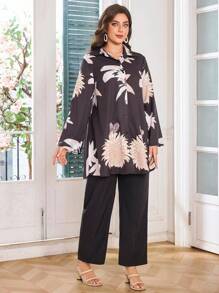 Lacomfia Women's Plus Size 2 Pieces Set, Fashionable Printed Casual Women Suit Sets Plus Size Pant Suit Women Plus Clothing Sets Blouse And Pants Set Two Piece Pant Set,Women's Fashion Casual Autumn And Winter Sexy Party Wedding Birthday Back To Work Back To School Halloween Costumes, Gifts For Mom, Women's Autumn Suits Autumn Dress Winter Women's Clothing, Autumn Women's Shirt Cardigan Two-Piece Suit, Pants Super High Stretch, Comfortable And Soft Fabric - Black - View 5