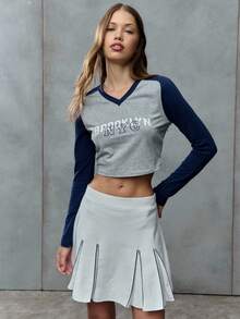 SHEIN Unity Brooklyn NYC Graphic Long-Sleeve Raglan Tee,Sporty Comfy Gray T-Shirt,Casual Autumn School Back-To-School Must-Have Top,Effortless Layering Tee - Grey - View 7