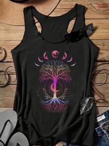 SHEIN LUNE Casual Minimalist Women Pink Number Pattern Tank Top, Suitable For Summer - Black - View 1