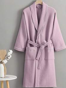 SHEIN 1件华夫格纯棉浴袍 成人男女纯棉浴袍 春夏浴袍 民宿酒店SPA浴袍 吸水速干 宽松多色 浴室用品 家居用品 - 彩色 - 查看 8