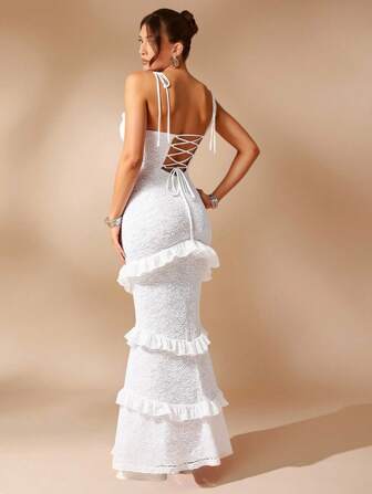 L'Amorae Elegant Sexig Axelbandslös Spets Bodycon Vadderad Maxiklänning För Alla Hjärtans Dag