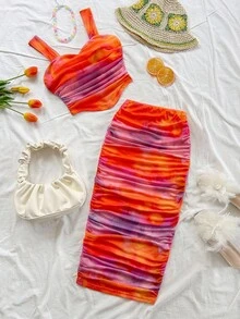 Soleia Trang phục áo hai dây họa tiết hoa nhỏ xinh và chân váy mini xếp ly CURVE dành cho nữ, trang phục đi biển phong cách ngày lễ, trang phục xuân hè dành cho nữ, lễ hội âm nhạc miền Tây Bohemia, ngày lễ Boho - Nhiều màu - Xem 3