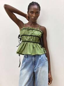 Maija Camiseta de tirantes de mujer con volantes y lazos laterales para el verano