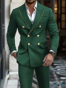 Manfinity Bizformal Męska biznesowa formalna dwurzędowa marynarka garniturowa Męska marynarka garniturowa Garnitury na imprezę dla mężczyzn Marynarka męska na bal maturalny Męska marynarka marynarka męska Garnitur męska marynarka wizytowa, styl Old Money - Zielony - Zobacz 4