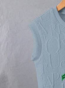 SHEIN Set de 2 piezas de camiseta de tirantes con estampado de letras y shorts informales de verano para niño preadolescente - Azul - Ver 6