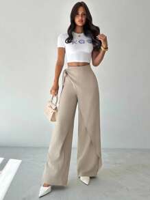 Firerie Quần ống rộng dáng suông thanh lịch dành cho nữ, kiểu dáng đa năng, màu mơ. - màu xanh lá - Xem 10