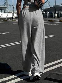 DAZY 女士纯色宽松褶皱运动裤，休闲运动裤，保暖内衬，厚款，适合秋冬季女士慢跑裤 - 淺灰色 - 查看 2