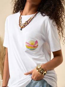 EURMUSE ÁO THUN Cỡ Lớn Thêu Chi Tiết Cotton Cho Nữ - trắng - Xem 5