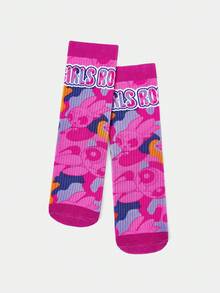 THE POWERPUFF GIRLS X SHEIN Stylish Cartoon & Letter Pattern Mid-Calf Socks - Multicolor - View 3