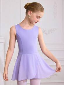 SHEIN Tween Girls Activewear, Tween Girls Dancewear Ballet Tutu Skirt, Back To School Campus Workout, Training Competition, Casual Daily Wear, Fashion Solid Color Knit Chiffon Skirt With Anti-Exposure Design, Comfortable Stretch Dance Jumpsuit Fall Winter