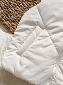 SHEIN Vintaside Kids 幼儿男童夹棉背心夹克，舒适、时尚、简约、可爱、百搭，秋冬 - 米色 - 查看 7