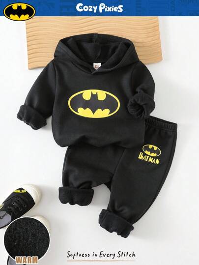 Cozy Pixies SUPERMAN X Cozy Pixies Set de 2 piezas de sudadera con capucha con gráfico y pantalones jogger de cintura elástica para niño bebé
