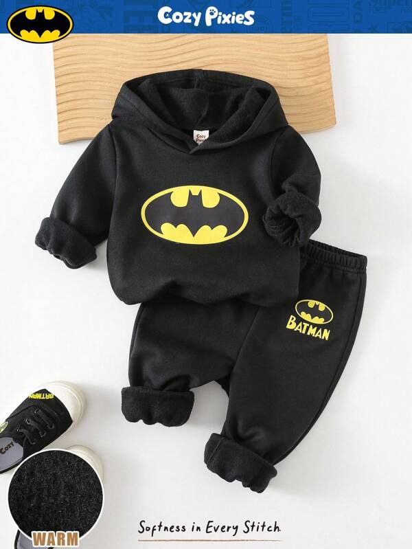 Cozy Pixies SUPERMAN X Cozy Pixies 2pcs Baby Boy Graphic Hoodie Sweatshirt And Elastic Waist Jogger Pants Set Fall Winter